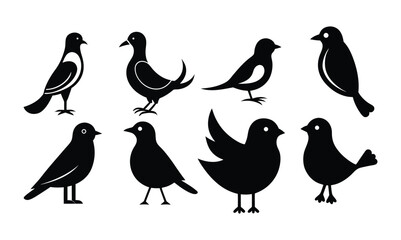 Bird clipart bundle, 4 black and white silhouette illustrations