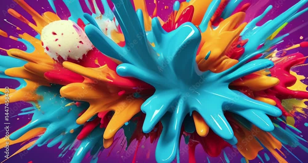 Aufkleber dynamic explosion of vibrant colors in a swirling paint splash against a deep purple background, cre