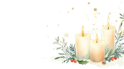 christmas candle and decorations isolated on white background 