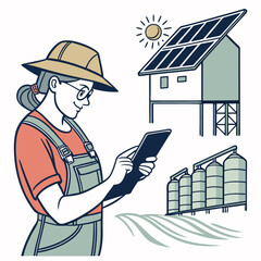 female-farmer-with-digital-tablet-on-a-modern-farm vector image on white background