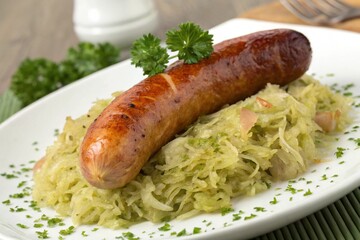 Polish sausage and sauerkraut