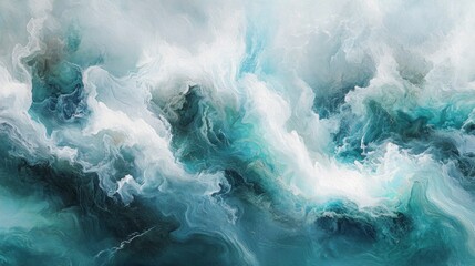 A vibrant abstract seascape of swirling teal and white colors.