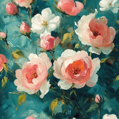 Delicate Pink and White Roses Blooms with Rich Green Leaves