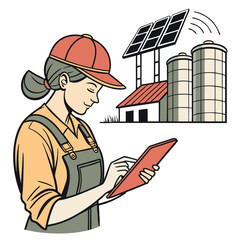 female-farmer-with-digital-tablet-on-a-modern-farm vector image on white background
