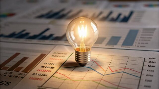 GDP Decline Concept, Light Bulb Innovation Analyzing Financial Charts and GDP Trends Amid Decline in Market Performance