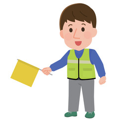 登下校の見守りボランティアをする男性　イラスト