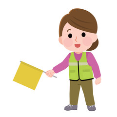 登下校の見守りボランティアをする女性　イラスト