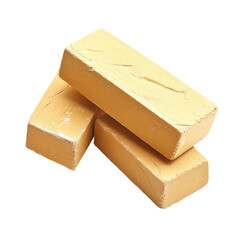 Three stacked pale yellow rectangular food blocks