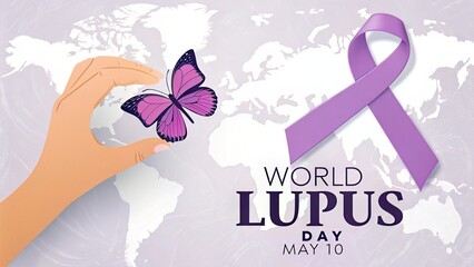 Fototapeta premium Support ribbon and butterfly raise global lupus awareness and empathy.