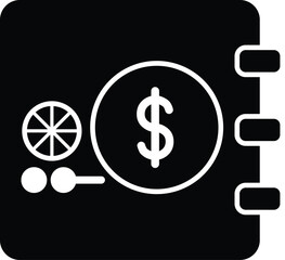 Clean vector illustration of  bank vault symbol silhouette in black.