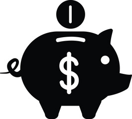 Clean vector illustration of Piggy bank symbol silhouette in black.
