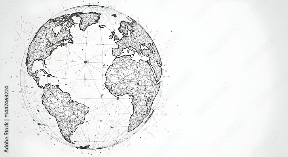 Poster global network connecting continents showing global communication