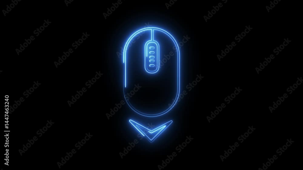 Poster neon computer mouse scroll down icon animation on black background