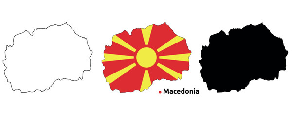 Macedonia Map Vector - Country Outline, Flag Inside Map, Blank and Silhouette Version