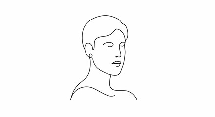 Poster encadré Woman Line Art Drawing Minimalist Portrait on White
