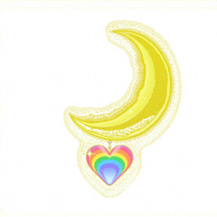The moon and the heart of Pride Month. Golden Crescent Moon with Rainbow Heart – Magical Dreamy LGBTQ Art