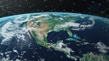 Earth from space with connected dots showing global reach