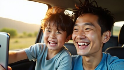 Father and Son Enjoying a Road Trip