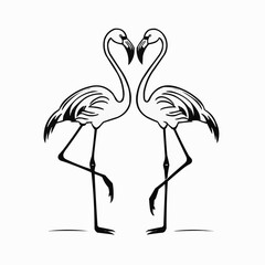 Pair of flamingos in love, romantic wildlife illustration in minimalist line art