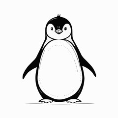 Cute penguin character illustration, arctic wildlife in simple black line art style