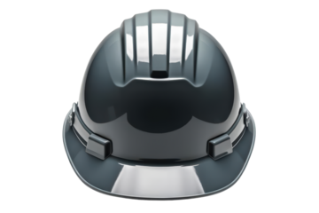 Gray hard hat with a reflective stripe for safety isolated on a transparent background