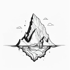 Iceberg floating in ocean illustration, arctic landscape in minimalist black line art style