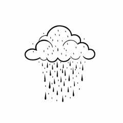 Rain cloud illustration with falling drops, weather element in simple black line art style