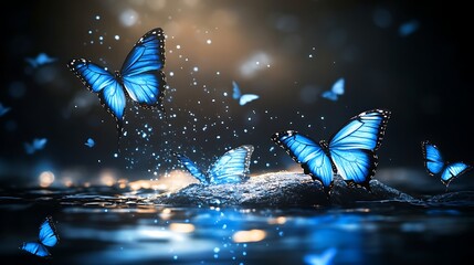 Blue butterflies in flight