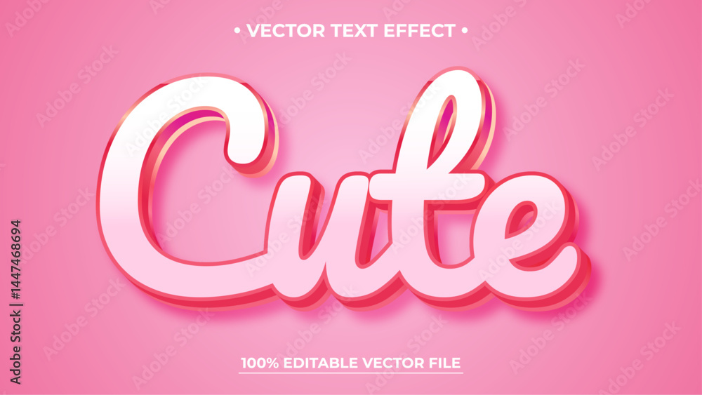 Poster cute 3d vector text effect with modern glossy style design