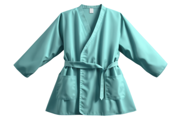 Light Blue Medical Scrub Top with Pockets and Belt isolated on a transparent background