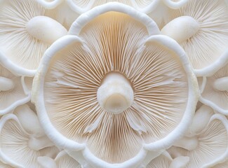 Close-up view of many white mushrooms