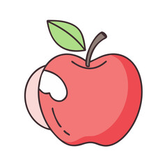 Illustration of red apple fruit with bite mark and green leaf healthy eating fresh food design vector