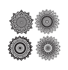 Mandala vector set showcases ornamental design elements with a seamless floral pattern, intricate mandala, and vintage lace decoration, perfect for ornate borders and artistic decor