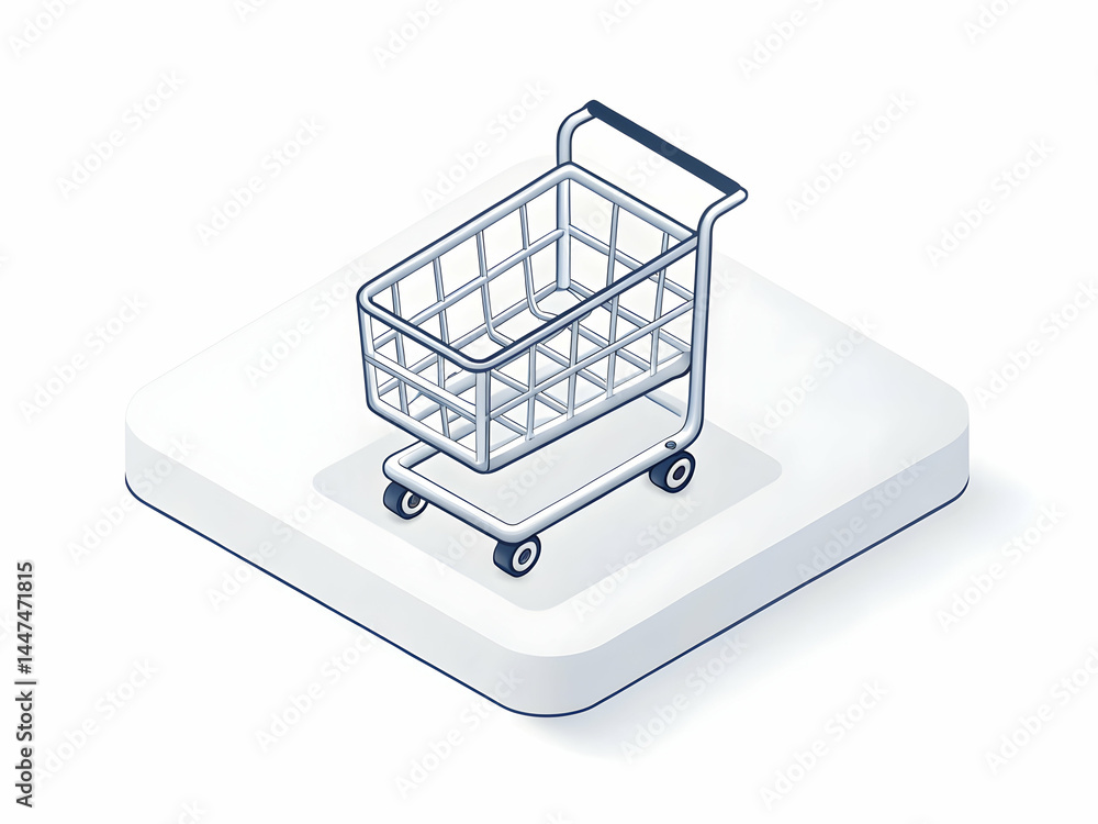 Poster empty shopping cart isometric view for web design