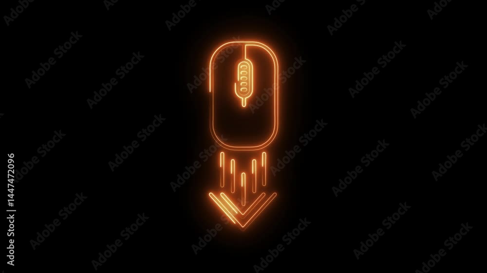 Poster computer mouse click with arrow animated neon glowing style