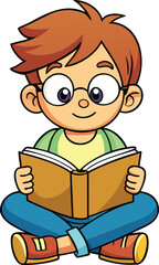 Cartoon boy reading book education vector illustration isolated on white background