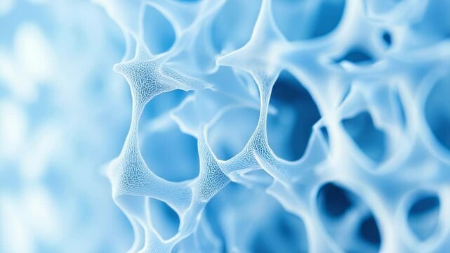 Detailed 3D render of bone structure, showing porous network in blue and white