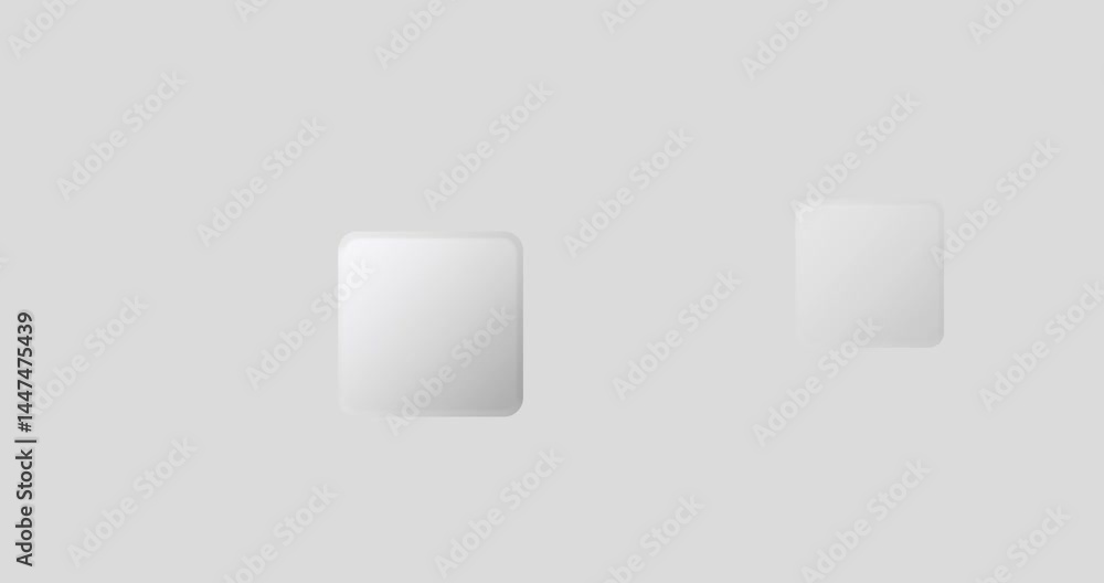 Poster geometric animation displaying white square shapes gliding seamlessly over gray surface, representin