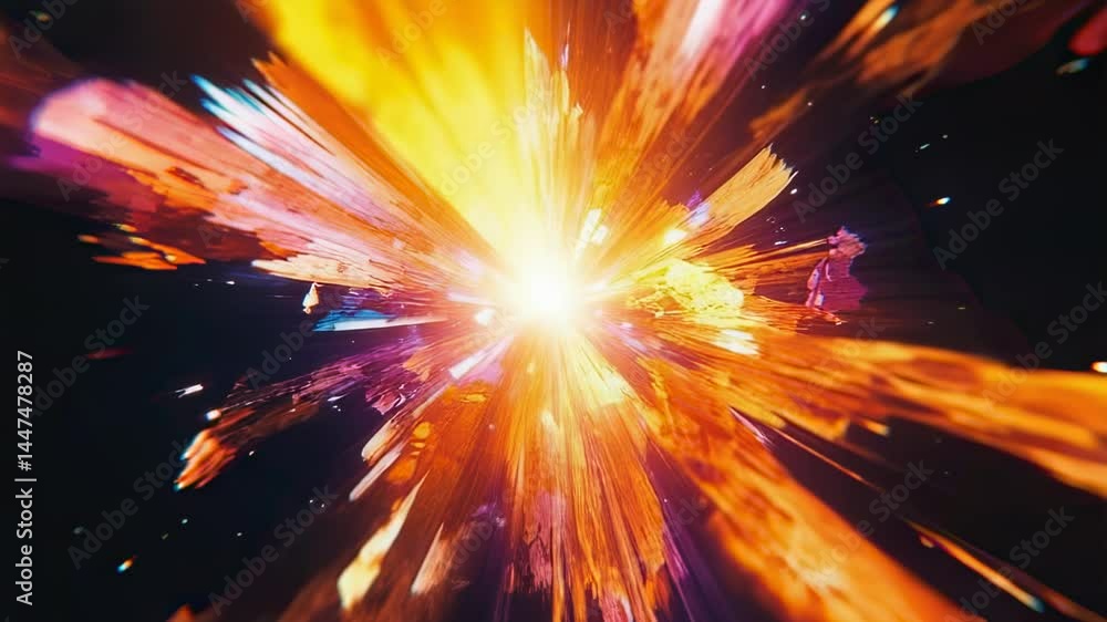Poster abstract explosion of colorful shards with bright center light