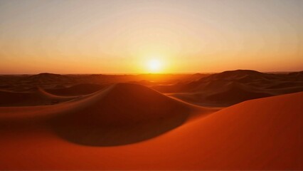Naklejka premium Sunrise over Desert Dunes with Silhouetted Camel
