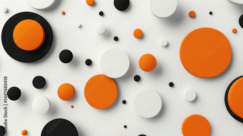 Aufkleber abstract black and orange circles with splatter effects on white background. background image of bla