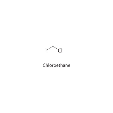 Chloroethane skeletal structure. Chlorinated Alkane compound schematic illustration. Simple diagram, chemical formula.