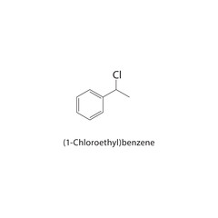 (1-Chloroethyl)benzene skeletal structure. Chlorinated Aromatic Hydrocarbon compound schematic illustration. Simple diagram, chemical formula.