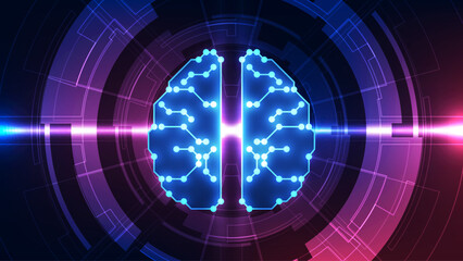 Vector Abstract artificial intelligence brain futuristic circuit board, Illustration high digital technology blue color