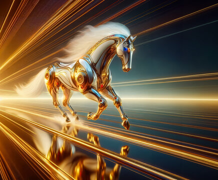 A robotic gold and silver horse Ai