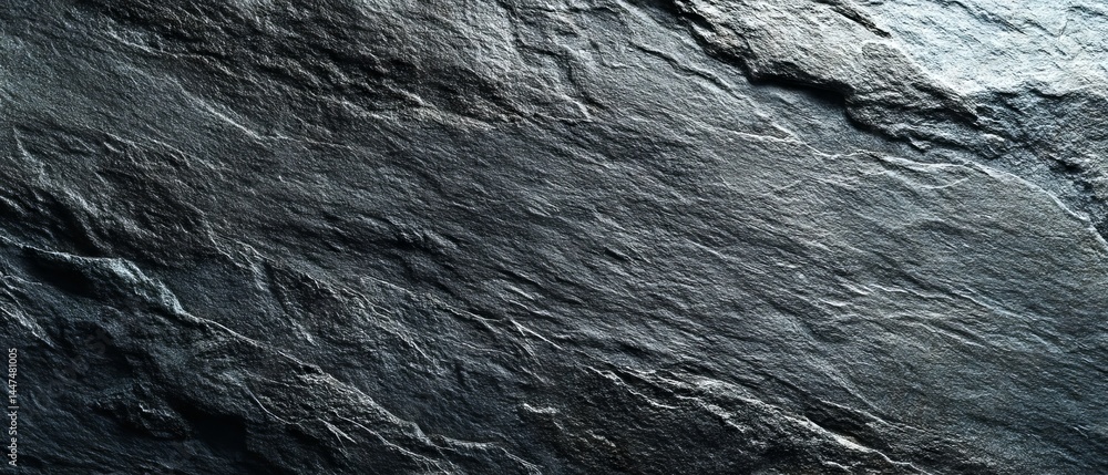 Poster wide panoramic black stone texture background with deep charcoal rock pattern and ample copy space i