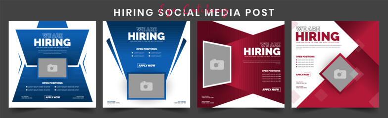We Are Hiring Social Media Post Design Template for Corporate Job Recruitment Career Opportunity Editable Square Banner for Instagram Facebook LinkedIn and More for Business Hiring Campaigns.