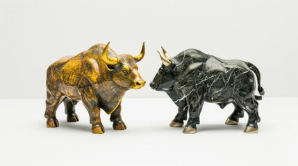 Bull and bear statues representing the stock market