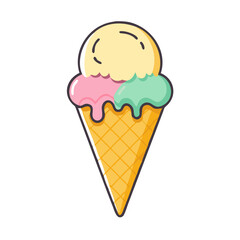 Ice cream cone vector illustration with colorful scoops delicious dessert summer treat sweet food design