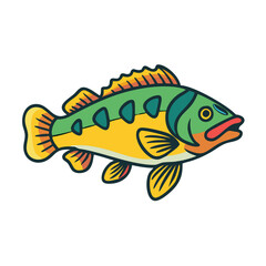 Illustration of a fish, bass, animal, wildlife, nature, aquatic, swimming, colorful fish art